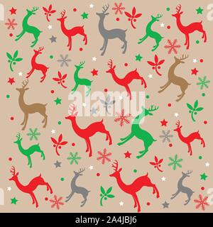 Natale cervi carta decorativa pattern, disegno vettoriale Illustrazione Vettoriale