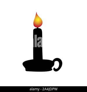 Silhouette stile Natale illuminato candela candelabro sul supporto. Felice Natale allegro. Illustrazione Vettoriale Illustrazione Vettoriale