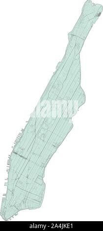 Mappa satellitare di New York City, Manhattan Stati Uniti d'America. Mappa di strade, tangenziali e autostrade, fiumi, linee ferroviarie. Mappa di trasporto Illustrazione Vettoriale