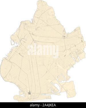 Mappa satellitare della città di New York, Brooklyn, Stati Uniti d'America. Mappa di strade, tangenziali e autostrade, fiumi, linee ferroviarie. Mappa di trasporto Illustrazione Vettoriale