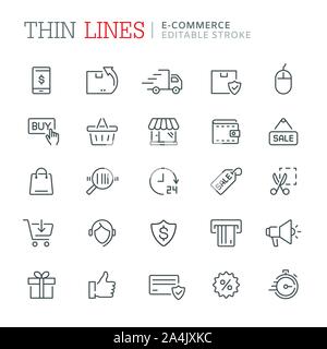 Raccolta di e-commerce linea relative icone. Eps vettoriali8 Illustrazione Vettoriale