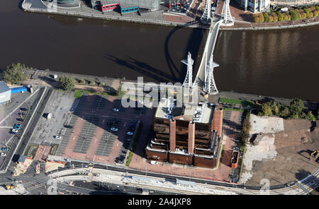 Vista aerea del Quay West a MediaCityUK sullo sviluppo di office, Salford Quays, Manchester, Regno Unito Foto Stock