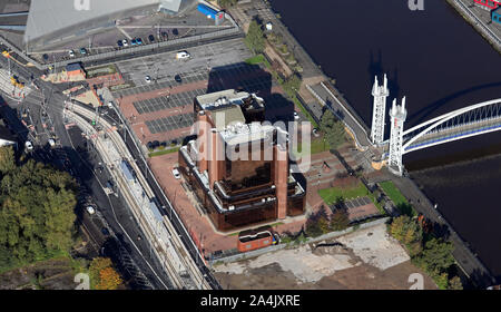 Vista aerea del Quay West a MediaCityUK sullo sviluppo di office, Salford Quays, Manchester, Regno Unito Foto Stock