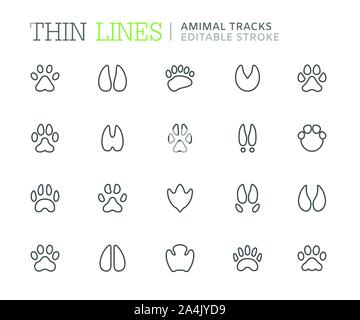 Raccolta di tracce degli animali le icone della linea. Corsa modificabile Illustrazione Vettoriale