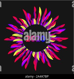 Colore sunburst telaio circolare 2020, round banner, anno nuovo segno, vettore elemento tanga Illustrazione Vettoriale