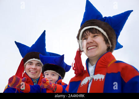 Laplander ragazzi. Lapp / Lapps / Laplander / Lapponi / Lapplander Lapplanders / / / Sami stesso in Karasjok, Lapponia / Lappland. Foto Stock