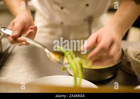 Cuoco professionista in azione Foto Stock