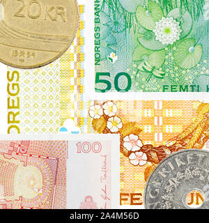 Denaro norvegese - Valuta - Finanze pubbliche - kroner - krones Foto Stock