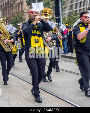 Australian Football League AFL 2019 gran parata finale maggiore Western Sydney GWS Giants Richmond Tigers Melbourne Victoria Australia. Foto Stock