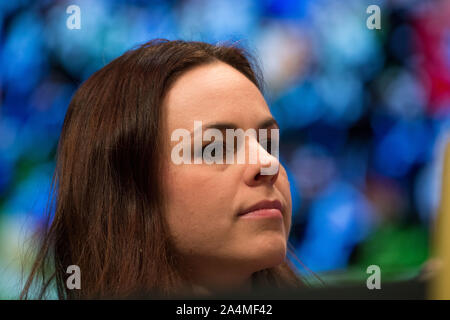 Aberdeen, Regno Unito. Il 15 ottobre 2019. Nella foto: Kate Forbes MSP del Partito nazionale scozzese (SNP). Partito nazionale scozzese (SNP) Conferenza Nazionale, all'evento complesso Aberdeen(TECA). Credito: Colin Fisher/Alamy Live News Foto Stock