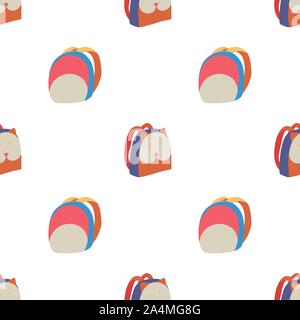 Moderno doodle seamless pattern con due zaino, multicolore su sfondo bianco per il web e disegno di tessuto. Vector design piatto. Illustrazione Vettoriale
