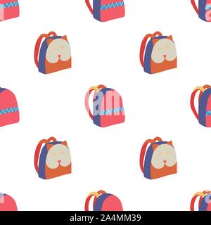 Moderno doodle seamless pattern con due zaino, multicolore su sfondo bianco per il web e disegno di tessuto. Vector design piatto. Illustrazione Vettoriale