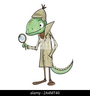 Sherlock lizard mascotte illustrazione di carattere Foto Stock