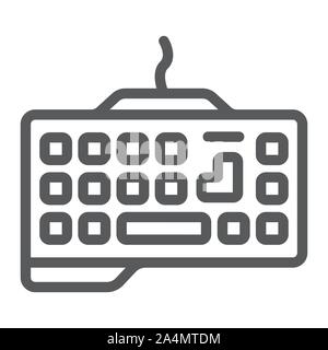 Tastiera Gaming icona linea, tecnologia e dispositivo, segno del tastierino, grafica vettoriale un modello lineare su uno sfondo bianco. Illustrazione Vettoriale
