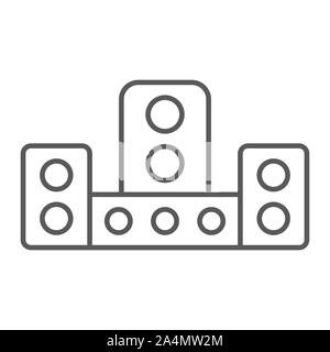 Sistema audio di una linea sottile icona, tecnologia e dispositivo, sistema audio segno, grafica vettoriale, un modello lineare su uno sfondo bianco. Illustrazione Vettoriale