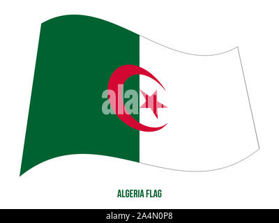 Algeria bandiera sventola illustrazione vettoriale su sfondo bianco. Algeria bandiera nazionale. Foto Stock