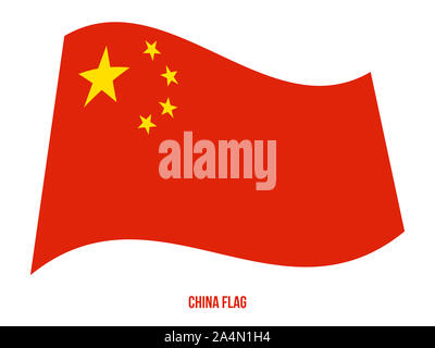 Bandiera della Cina sventolando illustrazione vettoriale su sfondo bianco. Cina bandiera nazionale. Foto Stock