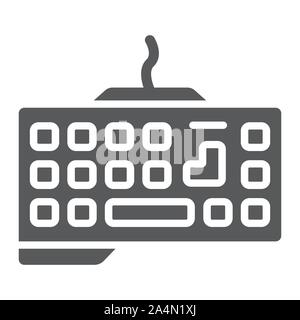 Tastiera Gaming icona glifo, tecnologia e dispositivo, segno del tastierino, grafica vettoriale, una solida configurazione su uno sfondo bianco. Illustrazione Vettoriale