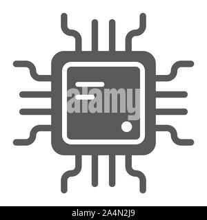 Cpu icona glifo, tecnologia e dispositivo, chip segno, grafica vettoriale, una solida configurazione su uno sfondo bianco. Illustrazione Vettoriale