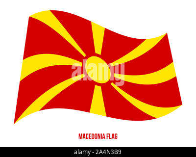 Bandiera della Macedonia sventolando illustrazione vettoriale su sfondo bianco. Macedonia bandiera nazionale. Foto Stock