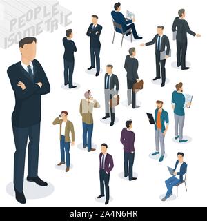 Isometrica, persone in ufficio Illustrazione Vettoriale
