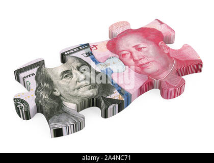 Stati Uniti dollaro e yuan cinese i pezzi del puzzle isolato Foto Stock