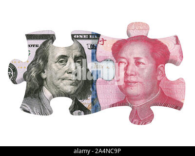 Stati Uniti dollaro e yuan cinese i pezzi del puzzle isolato Foto Stock