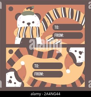 Natale orso panda indossando santa hat carta regalo Illustrazione Vettoriale