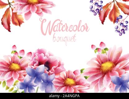 Autunno bouquet di fiori con daisy, girasole, bacche e foglie. Vettore di composizione di autunno Illustrazione Vettoriale