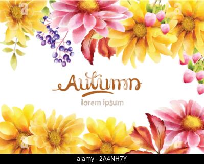 Autunno bouquet di fiori con daisy, girasole, bacche e foglie. Vettore di composizione di autunno Illustrazione Vettoriale