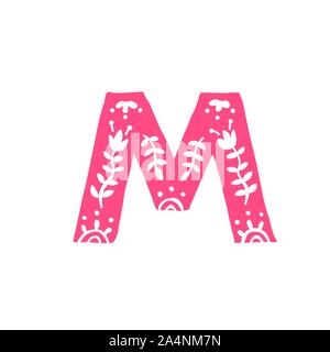 Lettera M. Vettore. Lettera di rosa con ornamento. Applique per vestiti. Logo per la società. Illustrazione Vettoriale