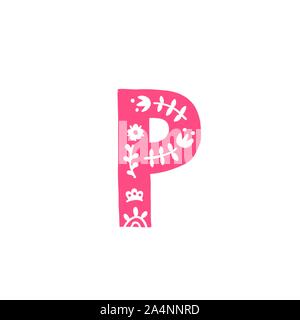 Lettera p. vettore. Lettera di rosa con ornamento. Applique per vestiti. Logo per la società. Illustrazione Vettoriale