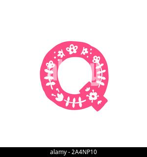 Lettera Q. Vettore. Lettera di rosa con ornamento. Applique per vestiti. Logo per la società. Illustrazione Vettoriale