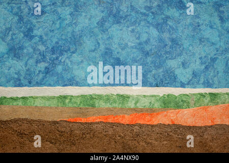 Paesaggio Astratto creato con fogli colorati di amate corteccia carta fatta in Messico Foto Stock