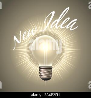 Luce elettrica lampadina con formulazione nuova idea. La creatività umana o di ispirazione concetto emblema. Illustrazione Vettoriale. Illustrazione Vettoriale