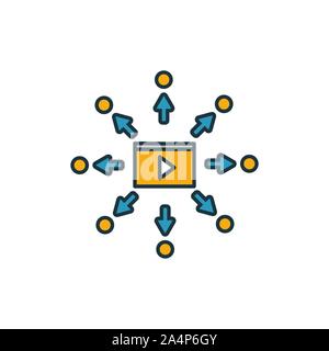 Video virale icon set. Quattro elementi in diversi stili dal contenuto raccolta di icone. Creative video virale icone riempito, contorno, colorata e piatto Illustrazione Vettoriale