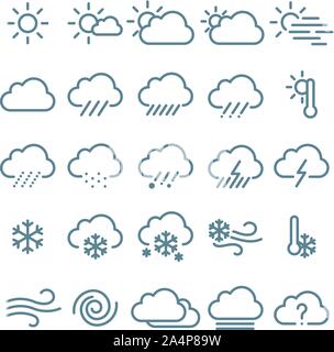 Linea sottile icona meteo set. Illustrazione Vettoriale