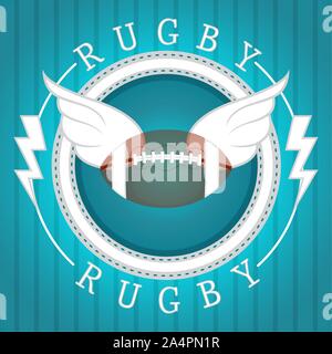 Rugby poster con una sfera e ali - illustrazione vettoriale Illustrazione Vettoriale