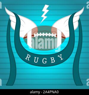 Rugby poster con una sfera e ali - illustrazione vettoriale Illustrazione Vettoriale