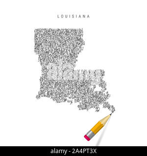 Schizzo della Louisiana scribble mappa isolati su sfondo bianco. Disegnata a mano mappa della Louisiana. 3D realistiche Matita con gomma. Foto Stock