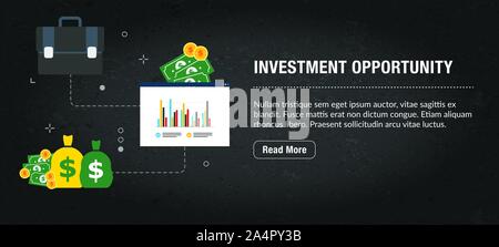 Opportunità di investimento concetto. Banner su Internet con le icone nel vettore. Banner Web per affari, finanza, strategia, gli investimenti, la tecnologia e la pianificazione. Illustrazione Vettoriale