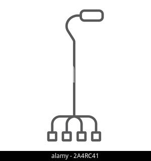 Quad a piedi la linea sottile icona, ortopedici e medicali, quad segno di canna, grafica vettoriale un modello lineare su uno sfondo bianco. Illustrazione Vettoriale