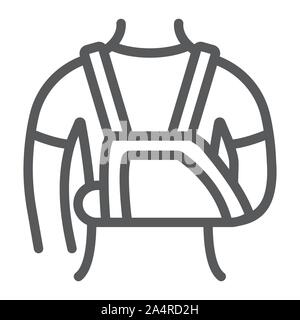 Spalla immobilzer icona linea, medico e sanitario, il bendaggio di spalla segno, grafica vettoriale, un modello lineare su uno sfondo bianco. Illustrazione Vettoriale