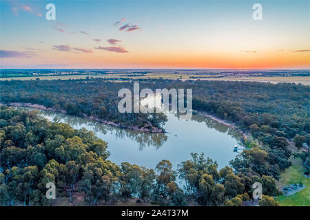 Fiume Murray al tramonto - vista aerea Foto Stock