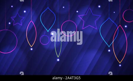 Addobbi per l'albero di Natale sfondo luminoso. Illustrazione Vettoriale di astratta incandescente neon colorate decorazioni vacanze su sfondo blu per il vostro de Illustrazione Vettoriale