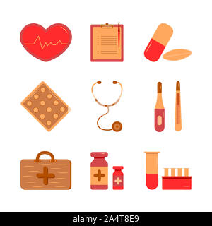 Materiali di consumo medicali le icone per la professione di medico illustrazione. I servizi di assistenza sanitaria concetto. Impostare Foto Stock