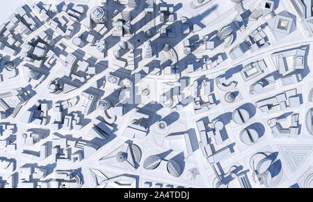 Monocromatico città astratta dalla vista di cui sopra. Il rendering 3D Foto Stock