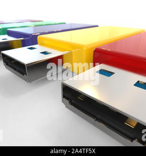 Colorato USB pen drive, vicino, rendering 3d. Foto Stock