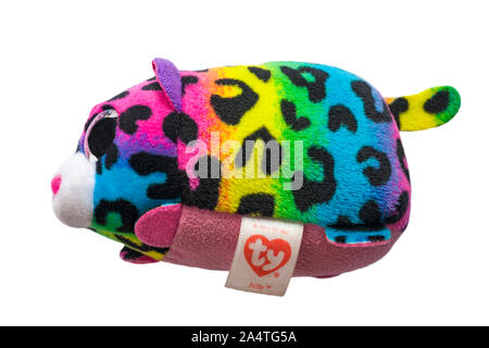 Ty Jelly multicolore leopardo Teeny Ty Beanie boos giocattolo morbido isolato su sfondo bianco Foto Stock