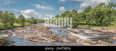 Fiume Tees vicino a bassa forza, Teesdale superiore, Regno Unito Panorama estivo Foto Stock